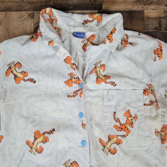 Tigger Vintage 90s Sleepwear Night Gown Womens XS Disney Winnie The Pooh Blue - Picture 2 of 14